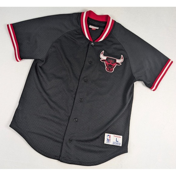 Chicago‎ Bulls Mitchell & Ness Shooting Shirt Button Up Mens Large Black NBA - Picture 1 of 9